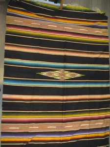 Vintage enorme coperta messicana Saltillo tessuta a mano Serape 96" x 65" Messico D7229 - Foto 1 di 8