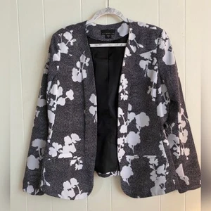 Attention Jacket Women’s 14 Black White Checked Floral Silky Lined - Picture 1 of 7