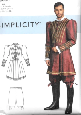 Simplicity Pattern S9095 Sz 34-42 Mens Renaissance Tudor Pantaloon Doublet UNCUT - Image 1 of 4