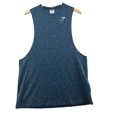 Gymshark Men's Size M Blue Geometric Stretch Gym Workout Tank Shirt - Image 1 of 4