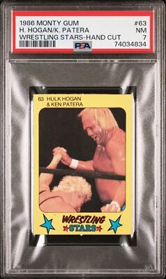 PSA 7 Near MINT 1986 Monte Gum 63 HULK HOGAN Ken Patera Wrestling Stars Hand Cut - Image 1 of 2