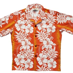 Royal Creations Shirt Boys Size 12 Hawaiian Cotton Orange White Short Sleeve - Picture 1 of 13