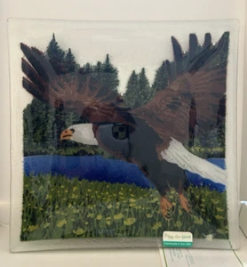 Peggy Karr Glass American Wildlife Eagle 10" Square EUC with Box - Picture 1 of 3