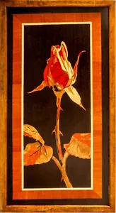 Rose veneer picture wood inlay marquetry still life interior wall decor wall art - Bild 1 von 14