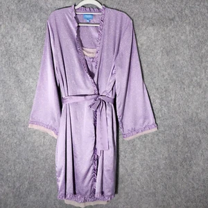 Simply Vara Wang Robe Slip Set M Heart Novelty Satin Belt Kimono Slv Wrap Ruffle - Picture 1 of 24