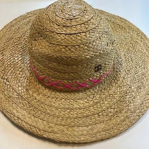 John Callanan Tan Raffia Sunhat w/ Fuchsia Contrast Stitching, NWT! - Picture 1 of 5