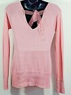 Delia Women's Pink V- Neck In Front & Back Sweater Size Large Bow Long Sleeve