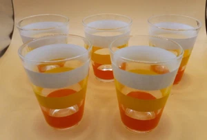 5 MCM Vintage Circle Striped Shot Glasses White Yellow Orange 5 Oz - Picture 1 of 7