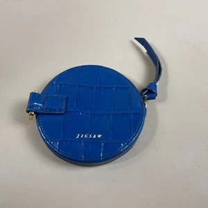 Jigsaw Geldbörse blau strukturiertes Leder umlaufender Reißverschluss rund Kreis Goldrand - Bild 1 von 3
