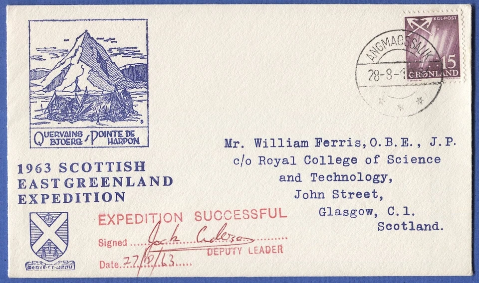 GREENLAND 1963 15o used on Scottish Expedition cover from Angmagssalik, Signed - Image 1 of 1