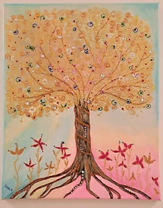 GOLDEN TREE Acrylbild mit Strass - Bild 1 von 10