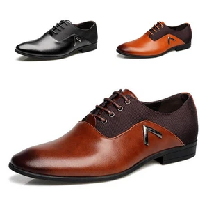 Hombres Negocios Vestido Formal Cuero Zapatos Oxford Mocasines Planos con Cordones Puntera Puntera Puntiaguda - Imagen 1 de 15