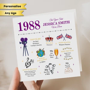 Personalised 37th Birthday Card Women 1988 Birth Year Facts Sister Daughter Her - Picture 1 of 2