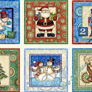 6 BLOCKS QT DAN MORRIS "SANTA COMING TO TOWN" CHRISTMAS FABRIC PANEL 23" X 44" - Picture 1 of 2