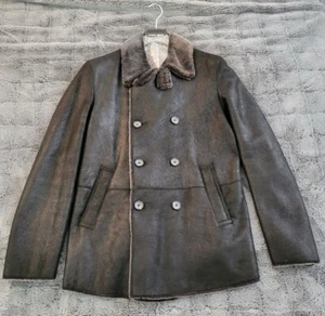 Giorgio Armani Leather Fur Lined Pea Coat Retail $3995 Men's size 52 - Picture 1 of 10