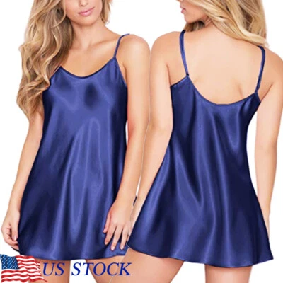Azul Mujeres Sexy Encaje Satinado Lencería Babydoll Correas Ropa Interior Vestido EE. UU. RÁPIDO Foto 1 de 4