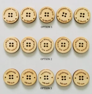 Personalised Wood Buttons Wooden Handmade Products Knitted Crochet Laser Cut 1" - Picture 1 of 11