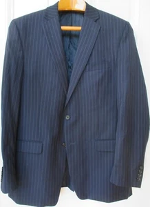 Ralph Lauren Pinstripe Wool Suit 42L Navy Blue 2 Piece Pleated Pants Macy’s - Picture 1 of 6