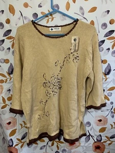 Yuanxing Floral Embroidery Sweater Sz L - Picture 1 of 7