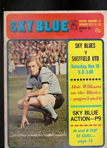 Coventry City FC Sky Blue v Sheffield United 18 de noviembre de 1972 Tony Currie - Imagen 1 de 1