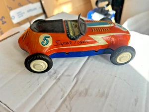 Vintage Friction T.N Trademark No.5 Super Tiger Litho Car Tin Toy,Japan Orange - Picture 1 of 6