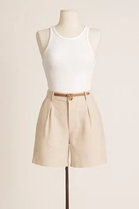 Neu mit Etikett Time and Tru beige Damenshorts Leinenmischung Größe XL (16-18) 5 "Innennaht - Bild 1 von 5