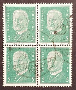 Germany Stamps 1928 Hindenburg 5pf Green in Block of 4 SG426 MI411 VFU - Picture 1 of 2