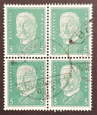 Germany Stamps 1928 Hindenburg 5pf Green in Block of 4 SG426 MI411 VFU - Image 1 of 2