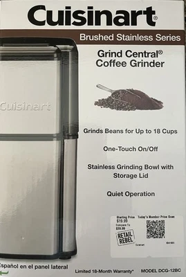 Molinillo de café central Cuisinart Grind, DCG-12BC capacidad 18 tazas acero inoxidable NUEVO Foto 1 de 4