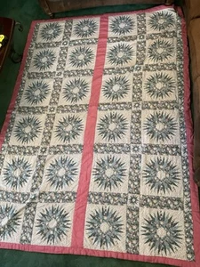 Quilt (vintage?) Hand quilted large. Done with panels 70”x8.5 Feet - Picture 1 of 6