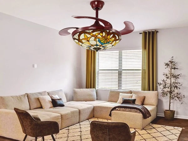 42" Tiffany Ceiling Fan Light Stain Glass Chandelier Remote 3-Color LED 3-Speed - Image 1 of 4