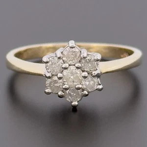 9ct Yellow Gold 0.50ct Diamond Cluster Ring Size O Hallmarked - Picture 1 of 10