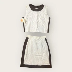 Vintage Rock Set weiß braun Borte hinten Knöpfe Bleistiftrock Gr. 4 Misty Lane - Bild 1 von 6