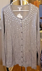 NWT - Croft & Barrow Woman 2X - Gray Cardigan Sweater with Beads and Paillettes - Picture 1 of 8
