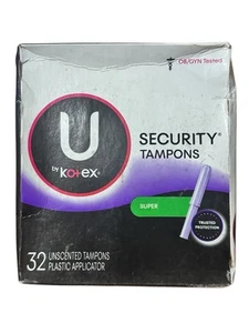 Kotex Security Super Tampons 32ct Unscented Plastic Applicator Damaged Box New - Picture 1 of 4