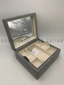 Pottery Barn Mckenna Bonded Leather Jewelry Box w/ Mirror Gray Medium #4529 - Picture 1 of 8