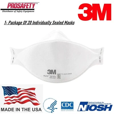 20- NEW! 3M 9210+ Aura N95 Sealed Particulate Respirator NIOSH Approved USA Made - Image 1 of 4