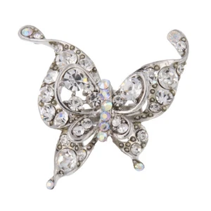 Vintage Design Butterfly Clear Rhinestone Brooch Pin Silver Tone Jewelry Wedding - Picture 1 of 5