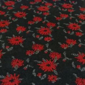 Stoff Ital. Musterwalk Walkloden Kochwolle Relief Blumen schwarz rot grau - Bild 1 von 4