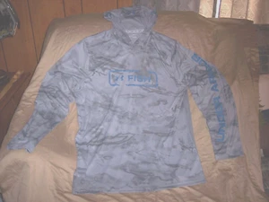 Mens Large Fishing Shirt UPF 50+ Hooded Shirt Floating Canoe Rafting Shirt Gray - Picture 1 of 5