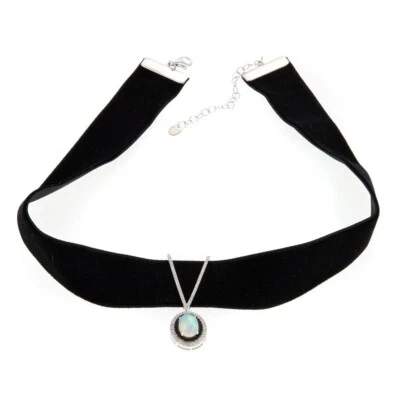 Womens Ethiopian Black Opal, Sterling Silver & Velvet Choker Necklace, New - Image 1 of 4