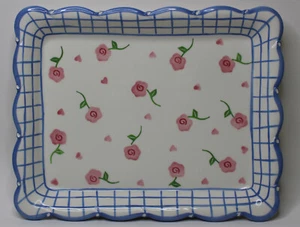 Vassoio da portata in ceramica con boccioli di rosa fiori rosa e cuori vanità piatto - Foto 1 di 12