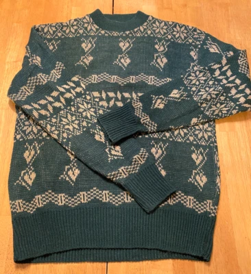 NUEVO Suéter Vintage Verde Mediano Pullover Cuello Redondo Nórdico Fair Isle Apres Esquí Nuevo sin Etiquetas Foto 1 de 4