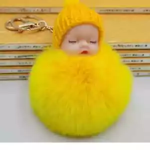 Keychain Cute Fluffy Mini Baby Doll Bag Key Ring Yellow - Picture 1 of 9
