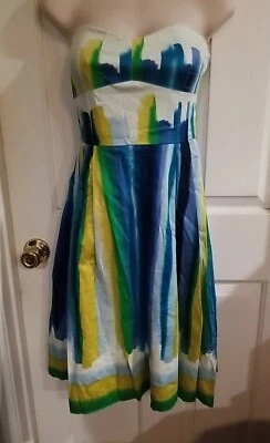 Calvin Klein Brushstroke 露肩连衣裙打褶口袋 8 码 Euc! — 第 1/4 张图片