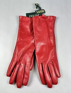 Lauren Ralph Lauren Women's Red Leather Driving Winter Gloves Size M - Picture 1 of 10