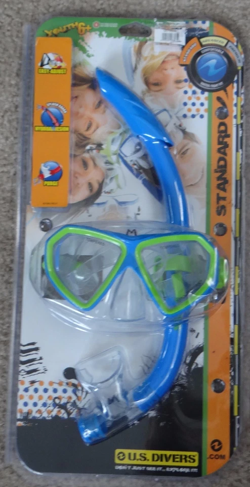 used U.S. DIVERS standard blue/green Mask & Snorkel 2pc combo set,size youth 6+ - Image 1 of 1