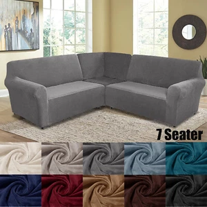 7 Seater L Shape Sofa Cover Velvet 3-Piece Corner Sectional Couch Sofa Slipcover - Picture 1 of 103