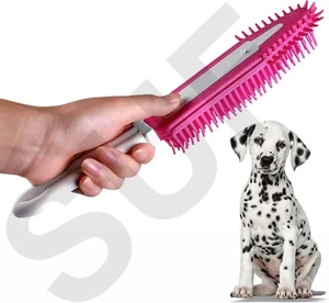 RUBBER PET HAIR REMOVAL GROOMING BRUSH CLEANING CARPET CAR DOG CAT FUR PINK 1PC - Picture 1 of 4