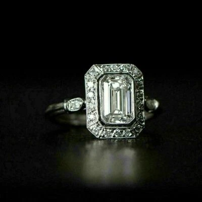3 Ct Emerald Cut Diamond Vintage Engagement Ring 14k White Gold Finish Size 5-10 - Image 1 of 4